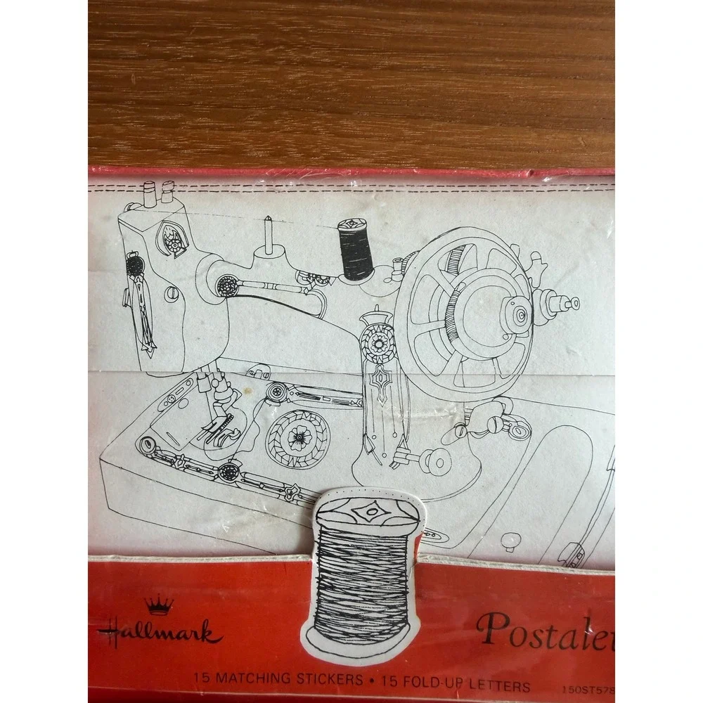 VTG Hallmark Postalettes Stationery Set Sealed Sewing Machine Line Art